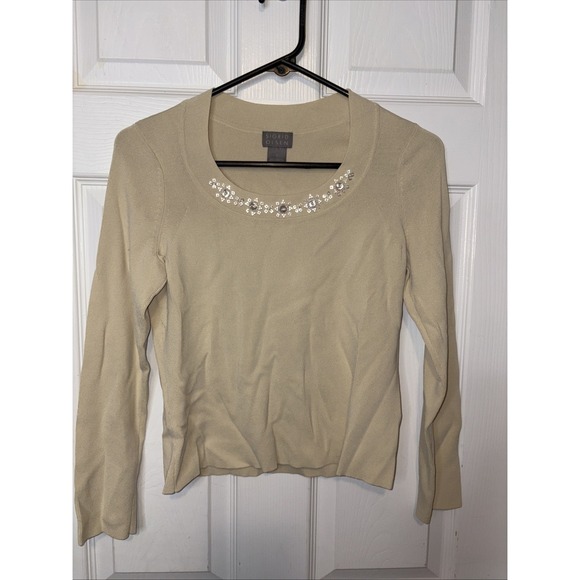 Sigrid Olsen VINTAGE SWEATER Small Rayon BLEND Pullover BEADED Neckline 2008 - Picture 1 of 5